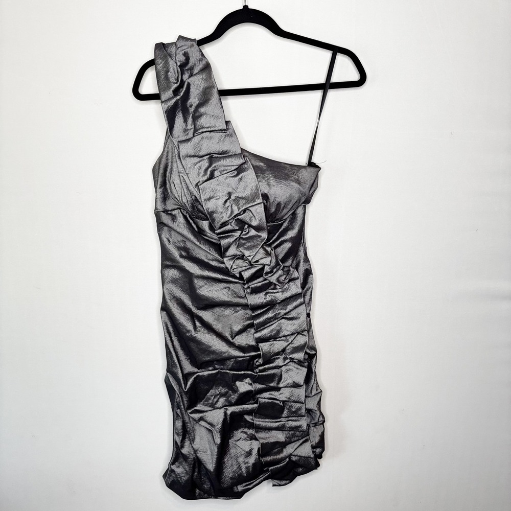 Betsy & Adam One Shoulder Ruffle Ruched Metallic Cocktail Dress Size 10 - Picture 8 of 8
